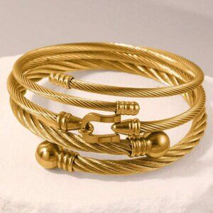 3pcs Chic Stainless Steel Gold Twisted Cable Bangle Bracelets For Women